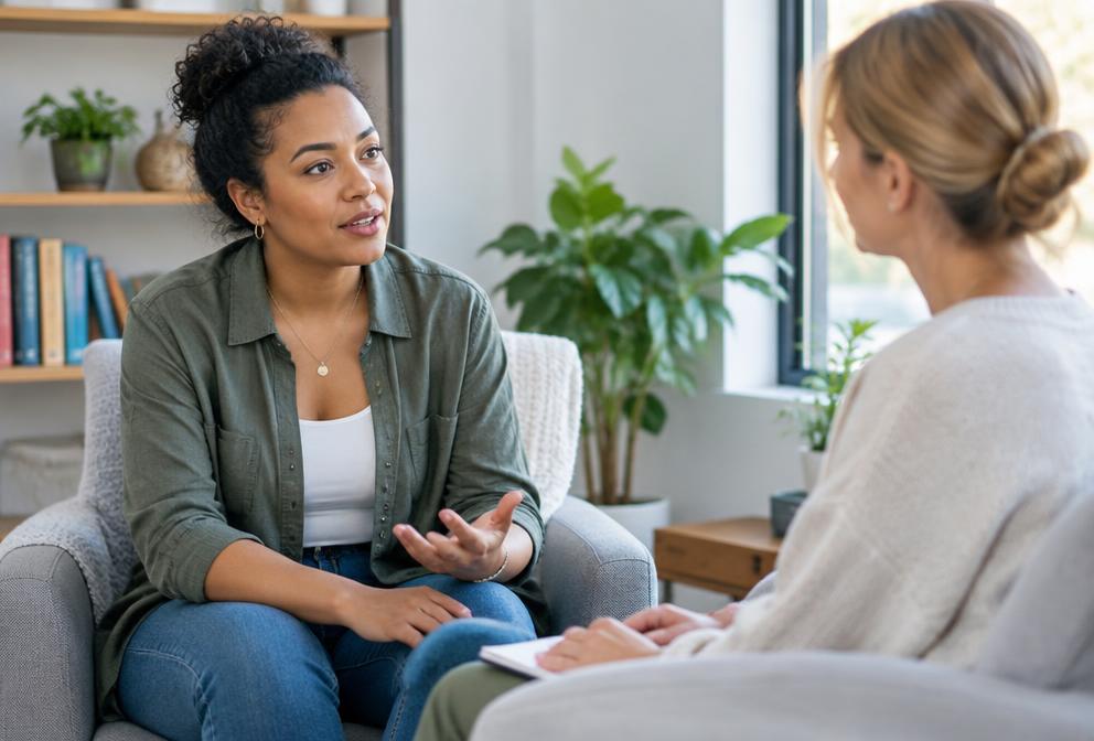 A woman expressing her needs in a supportive conversation